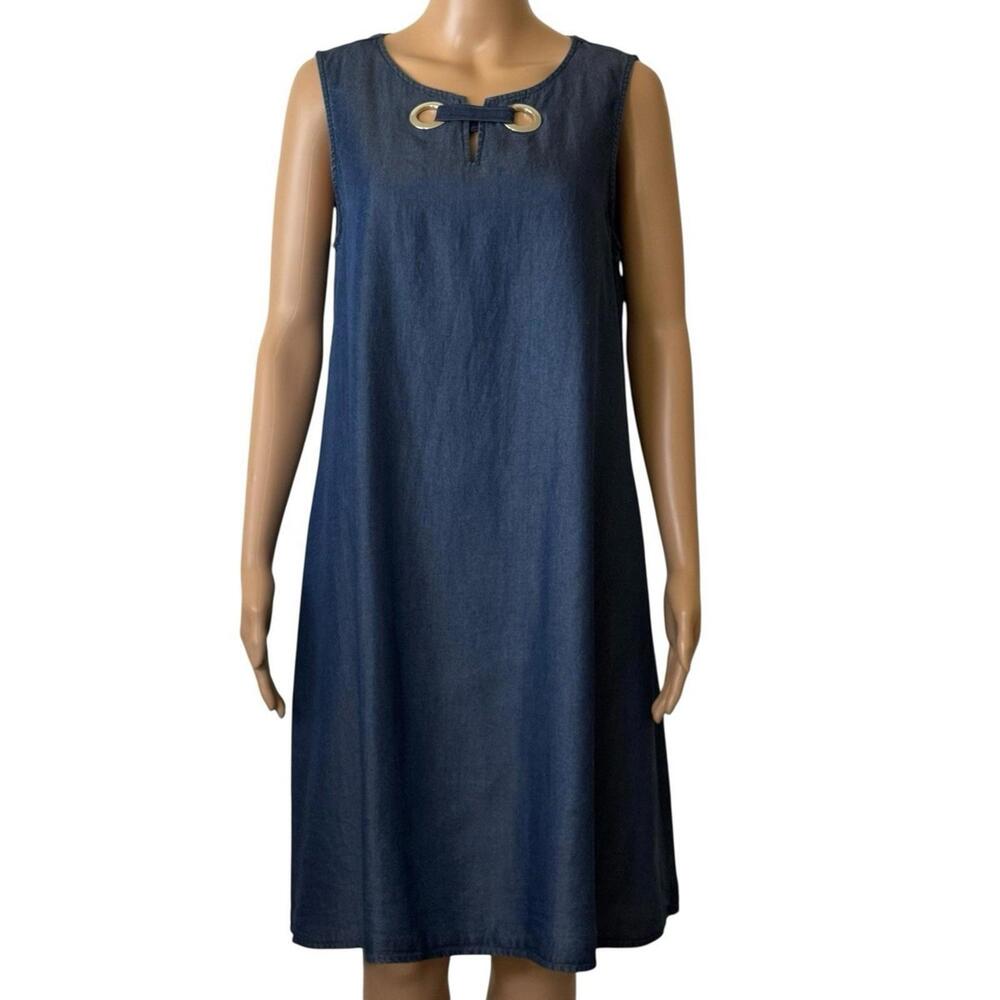 Anne Klein Women’s Sleeveless Dress 6 Silver Loop Rings Chambray